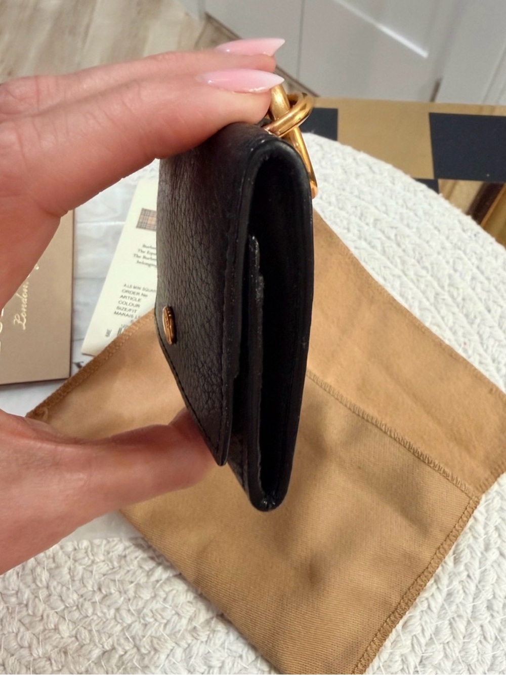 Burberry Black/Green Square Leather key chain coin case charm wallet + Full Incl - Picture 8 of 10